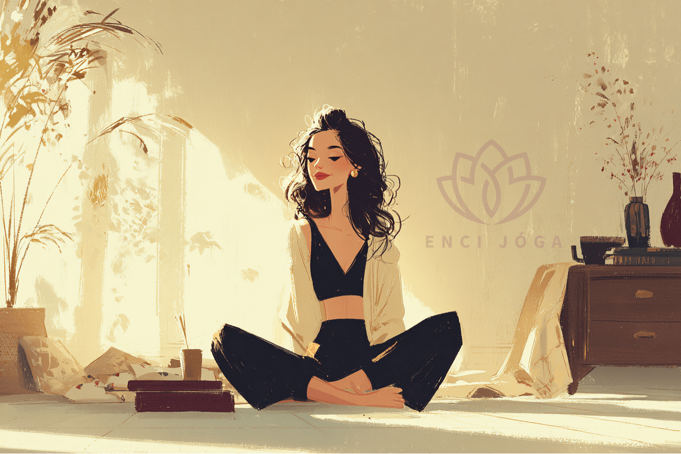 kezdő nő jógázik otthon fájdalomcsillapításra